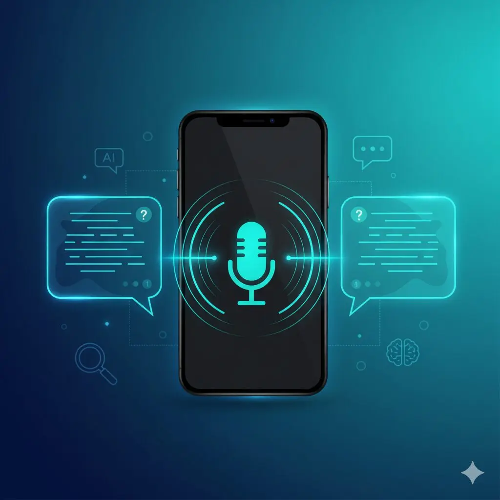 Conversational keywords guide showing voice search and natural language queries on mobile device