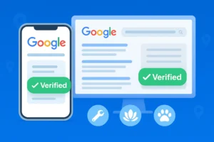 Illustration of a business profile with the green Google Verified badge for Local Service Ads in 2025